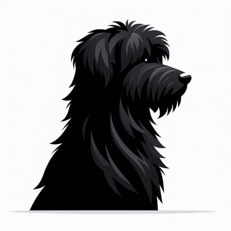 Vector image of a black shaggy dog on a white backgroundのイラスト素材