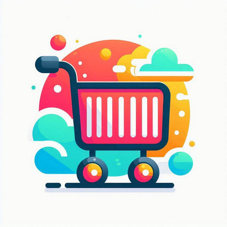 Shopping cart icon in flat style on white background. Vector illustration.のイラスト素材