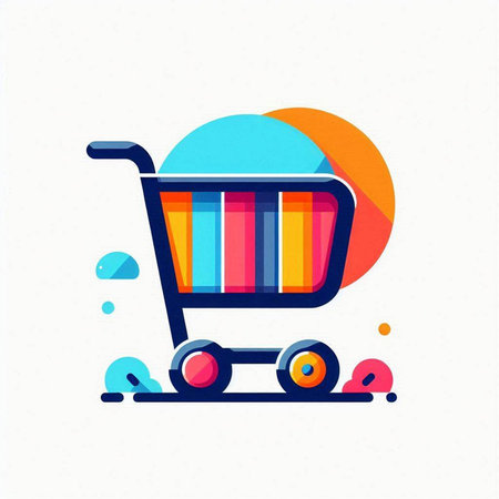 Colorful shopping cart icon, vector illustration. Flat design style.のイラスト素材