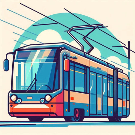 Vector illustration of a city bus on a background of blue sky.のイラスト素材
