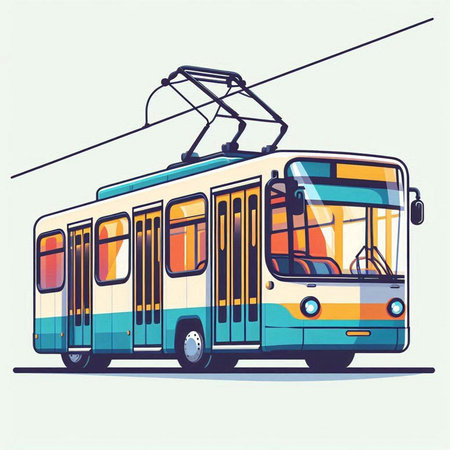 Trolleybus in the city. Vector illustration in flat style.のイラスト素材