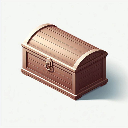 Illustration of a wooden chest on a white background with a shadowのイラスト素材