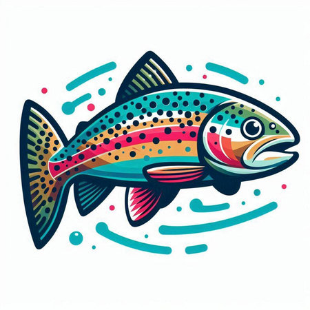Illustration of rainbow trout fish on white background. Vector illustration.のイラスト素材