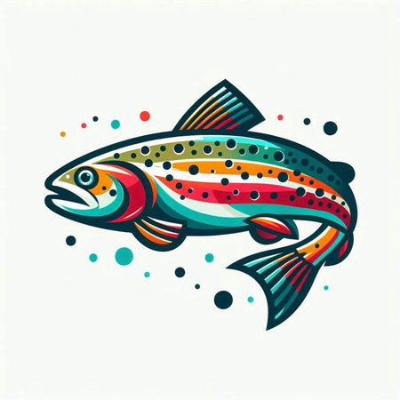 Vector illustration of colorful rainbow trout fish isolated on the white background.のイラスト素材