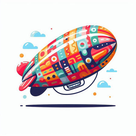 Airship with colorful geometric pattern. Vector illustration in cartoon style.のイラスト素材