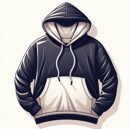 Illustration of a black and white hoodie with a hood.のイラスト素材