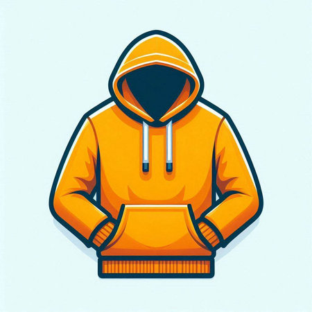 Orange hooded sweatshirt on a blue background. Vector illustration.のイラスト素材