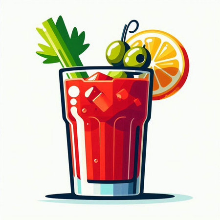 Bloody Mary cocktail with celery, lime and tomato. Vector illustration.のイラスト素材
