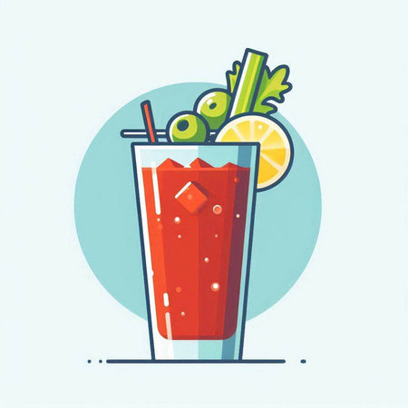 Bloody mary cocktail with lime and celery. Vector illustration.のイラスト素材