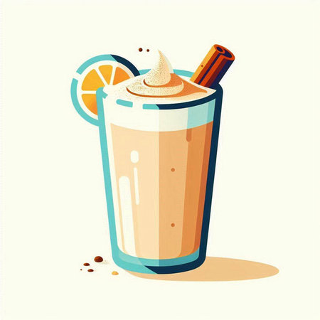 Illustration of a glass of coffee with whipped cream, cinnamon and orangeのイラスト素材
