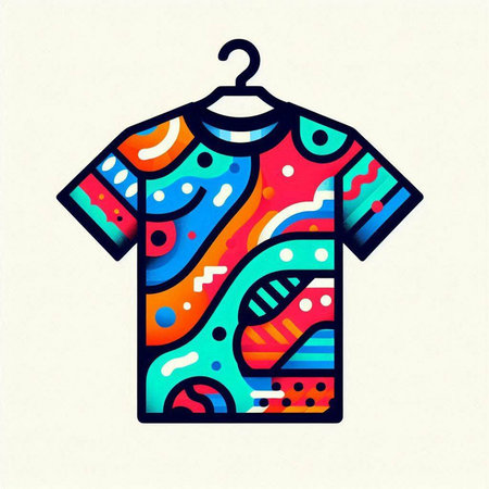 T-shirt with colorful pattern on hanger. Vector illustration.のイラスト素材