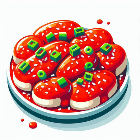 Illustration of a bowl of sushi with sesame seeds on a white backgroundのイラスト素材