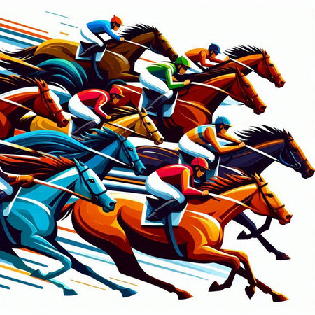 Horse racing. Vector illustration of horses and jockeys.のイラスト素材