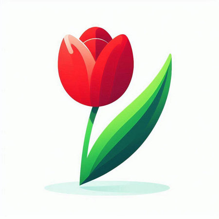 Red tulip with green leaves isolated on white background. Vector illustration.のイラスト素材