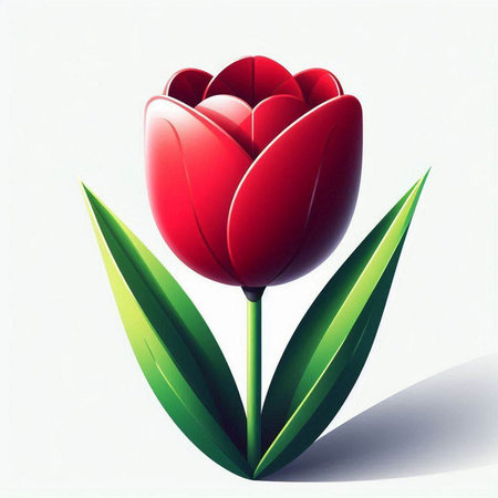 Red tulip with green leaves on white background. Vector illustration.のイラスト素材