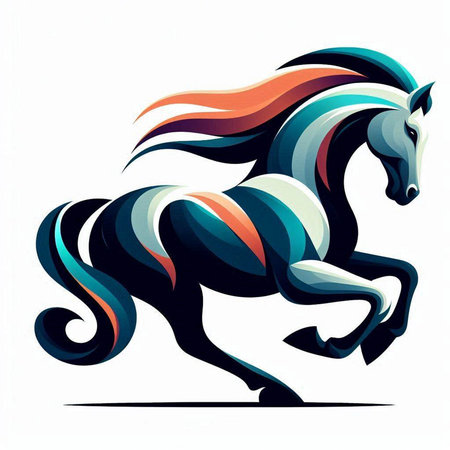 Horse with blue and red stripes on a white background. Vector illustrationのイラスト素材