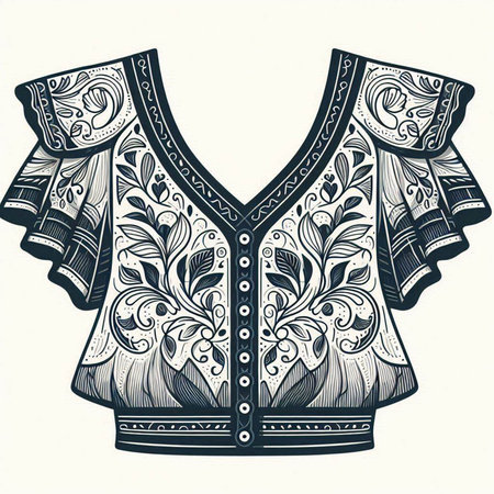 Illustration of a blouse with floral ornament. Vector illustration.のイラスト素材