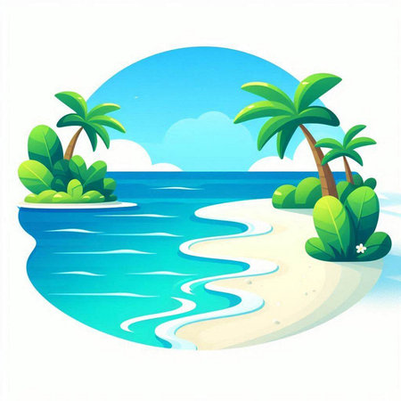 Tropical island with palm trees and sea. Vector illustration.のイラスト素材