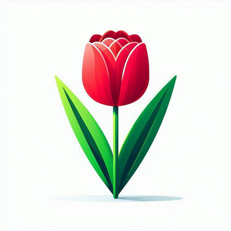 Red tulip with green leaves on a white background. Vector illustration.のイラスト素材