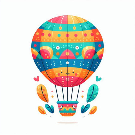 Colorful hot air balloon with feathers. Vector illustration isolated on white background.のイラスト素材