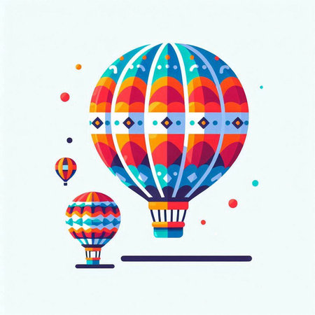 Colorful hot air balloon with multicolored pattern. Vector illustration.のイラスト素材