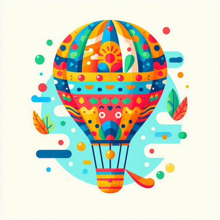 Colorful hot air balloon on white background. Vector illustration in flat style.のイラスト素材