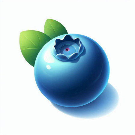 Blueberry with leaves on a white background. 3d illustration.のイラスト素材