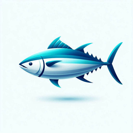 Vector illustration of a blue tuna fish on a light blue background.のイラスト素材