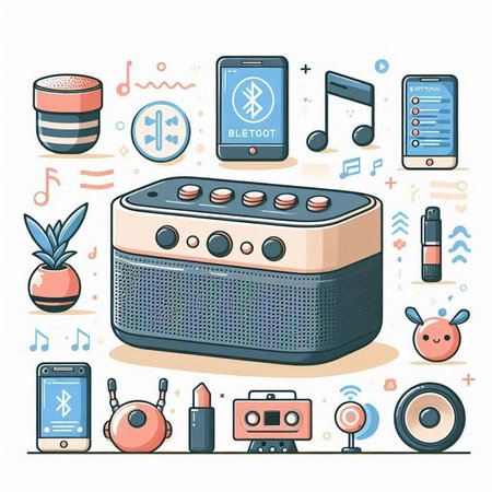 Retro radio set. Vector illustration in line art style. Vintage radio set.のイラスト素材