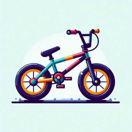 Childrens bicycle on the road. Vector illustration in flat style.のイラスト素材