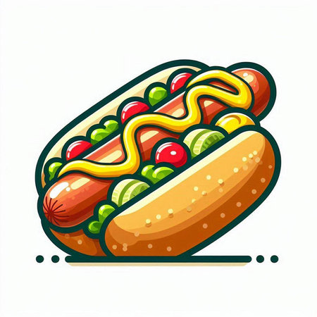 Hot dog with mustard and ketchup. Fast food. Vector illustrationのイラスト素材