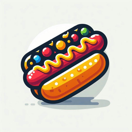 Hot dog vector icon, fast food illustration. Hot dog icon.のイラスト素材