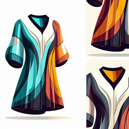 Set of vector colorful abstract hand drawn illustration of a female coat.のイラスト素材