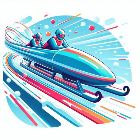 Vector illustration of snowboarders riding on snowmobile. Winter sports.のイラスト素材