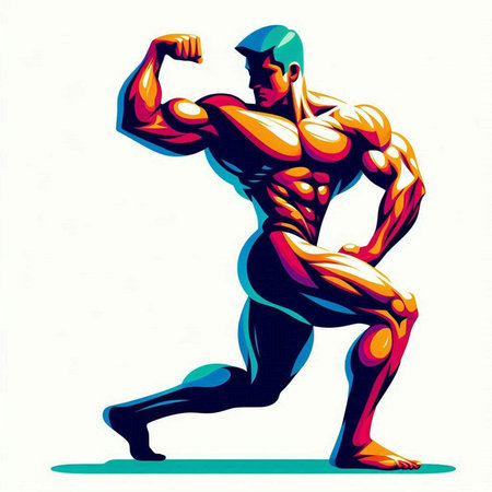 Bodybuilder in action, vector illustration, isolated on white background.のイラスト素材