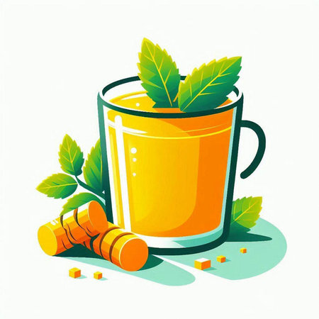 Mint tea in a glass cup on a white background, vector illustrationのイラスト素材