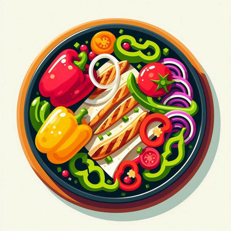 Illustration of a hot dog with vegetables on a plate. Vector illustration.のイラスト素材