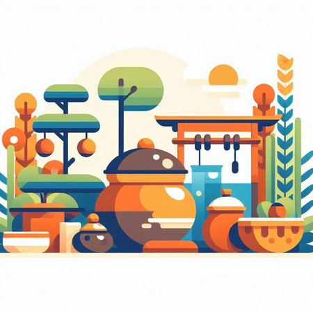 Colorful vector illustration of japanese culture. Traditional oriental elements.のイラスト素材