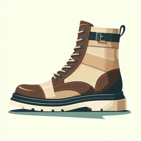 Pair of brown boots on a light background. Vector illustration.のイラスト素材
