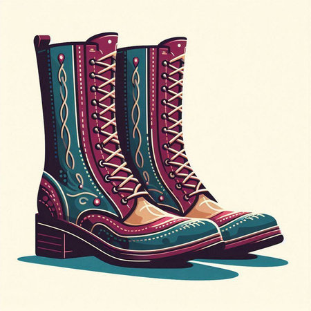Vector illustration of women's boots with a pattern in retro style.のイラスト素材