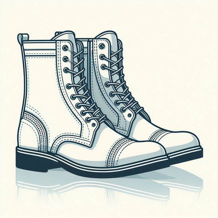 Vector illustration of a pair of white leather boots on a light backgroundのイラスト素材