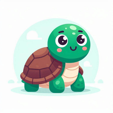 Cute little turtle. Vector illustration in a flat cartoon style.のイラスト素材