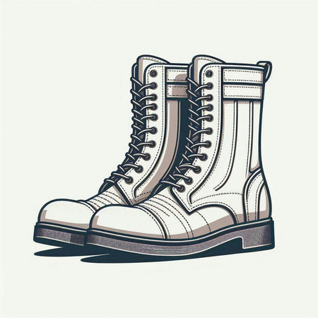 Vector illustration of a pair of white leather boots. Vintage style.のイラスト素材