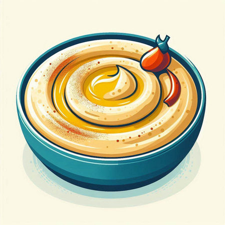 Hummus in a bowl. Vector illustration. Vintage style.のイラスト素材