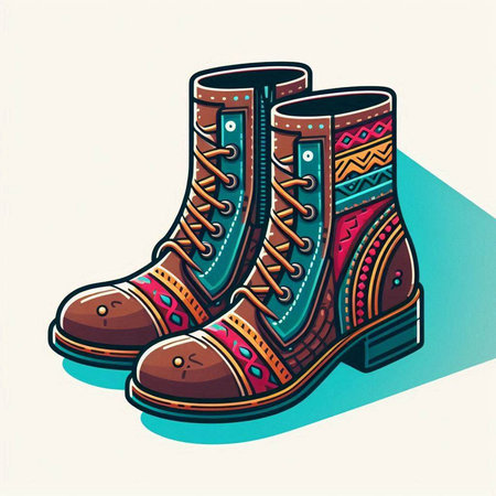 Hand drawn vector illustration of a pair of boots in ethnic style.のイラスト素材