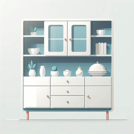 Vector illustration of a shelf with a cupboard in a modern styleのイラスト素材