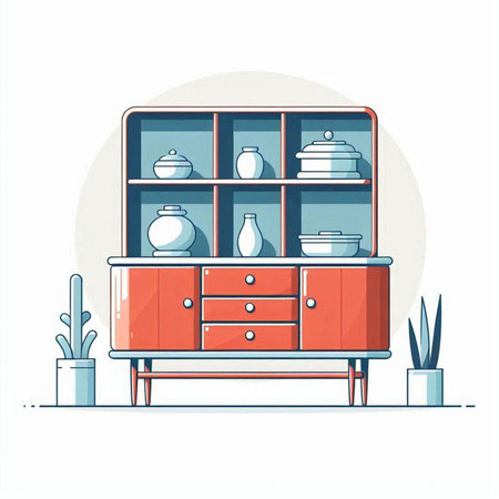 Cabinet with utensils. Vector illustration in flat styleのイラスト素材