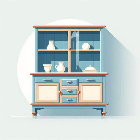 Illustration of a blue cupboard in retro style, vector illustrationのイラスト素材