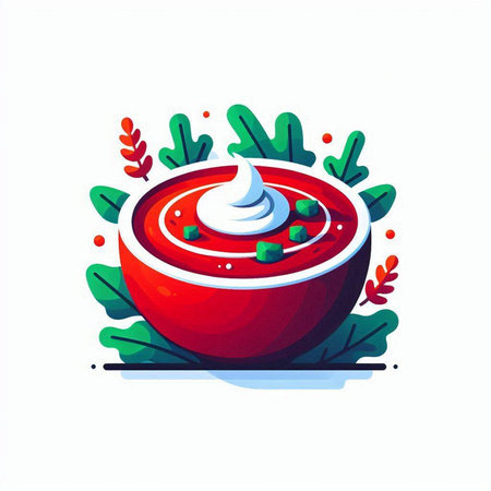 Tomato soup vector illustration. Tomato soup with mayonnaise.のイラスト素材