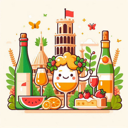 Italy travel flat vector illustration. Travel around the world. Tourism and vacation concept.のイラスト素材